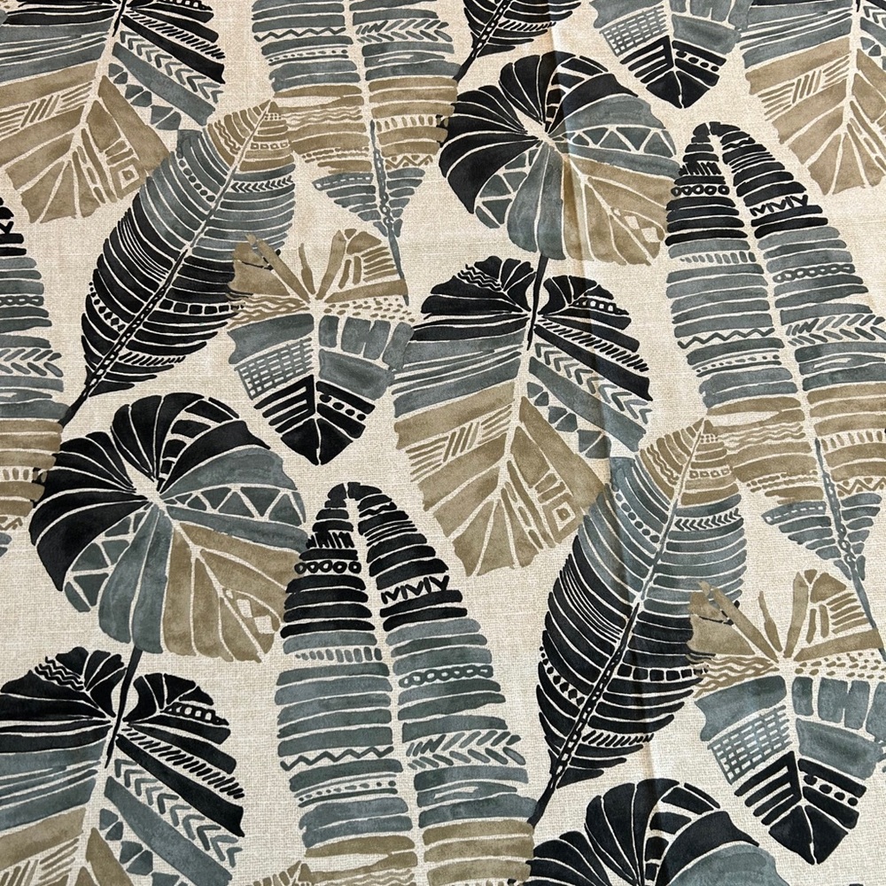 Leaf Pattern Outdoor Fabric 3 +yards Navy Teal Tan Beige